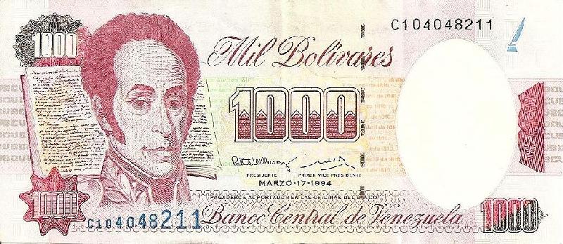 Archivo:Billete de 1000 Bolivares de 1994 anverso.jpg