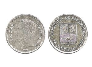 Moneda de 50 centimos de Bolivar de 1990.jpg