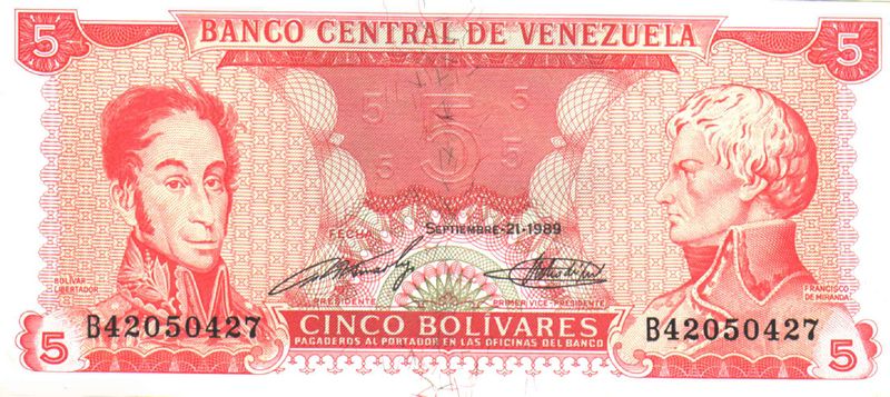 Archivo:Billete de 5 Bolivares de 1989 anverso.jpg