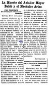 Nota de prensa en el diario Panorama sobre la muerte de Carlos Meyer Baldó. 28 de noviembre de 1933.