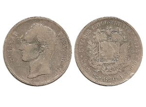 Moneda de 5 Bolivares 1886.jpg