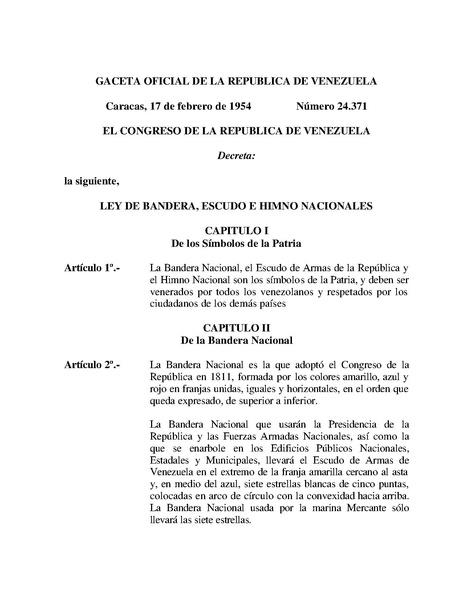 Archivo:Ley de Bandera Escudo Himno GO 24371 1954.pdf