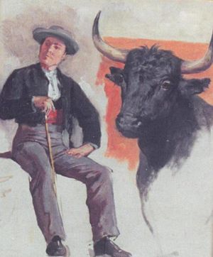 Estudio de personaje y toro de La Vara Rota - Arturo Michelena.jpg