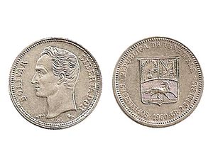 Moneda de 50 centimos de Bolivar de 1960.jpg