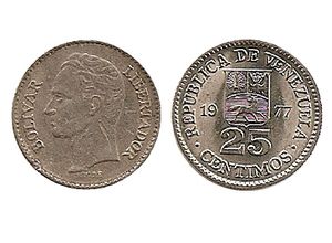 Moneda de 25 centimos de Bolivar de 1977.jpg