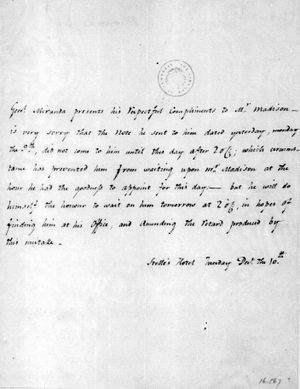 Carta de Francisco de Miranda a James Madison, 10 Dic 1805.jpg