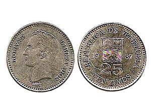 Moneda de 25 centimos de Bolivar de 1987.jpg