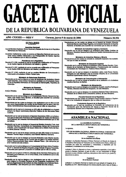 Archivo:Ley de Bandera Escudo Himno GO 38394 2006.pdf
