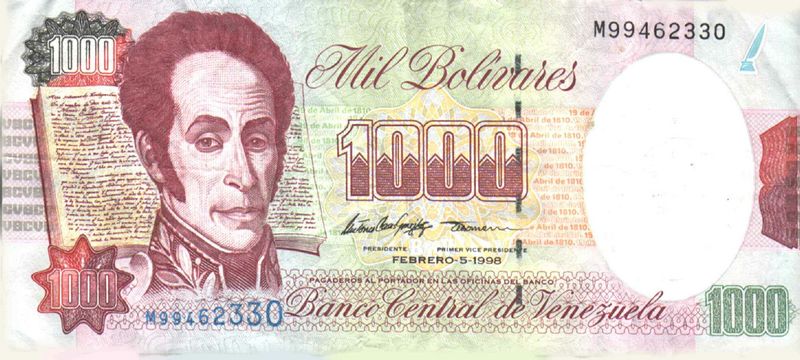 Archivo:Billete de 1000 Bolivares de febrero 1998 anverso.JPG